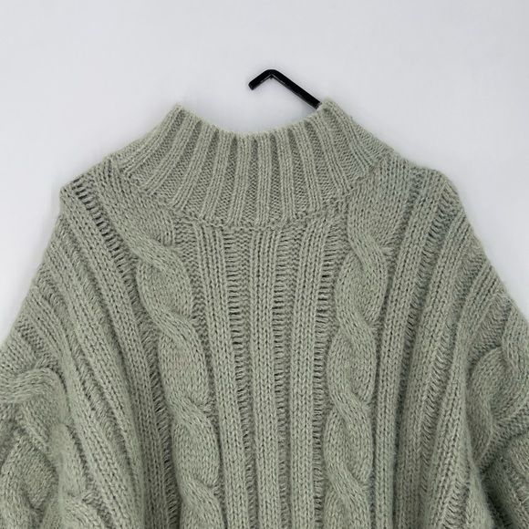 Zara Wool Blend Loose Cable Knit Turtleneck Short Sleeve Oversized Tunic Sweater - Picture 1 of 9